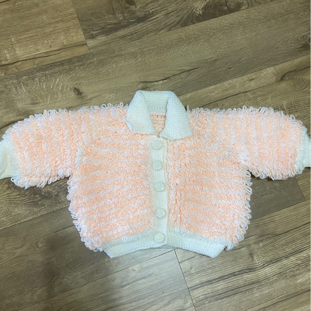 💚 Cute Peach Loop Hand knit Sweater Cardigan Kid Baby Toddler 18-24 Mo